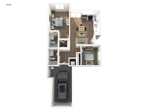 Floor plan for 2 beds, 2 baths, 897 sqft